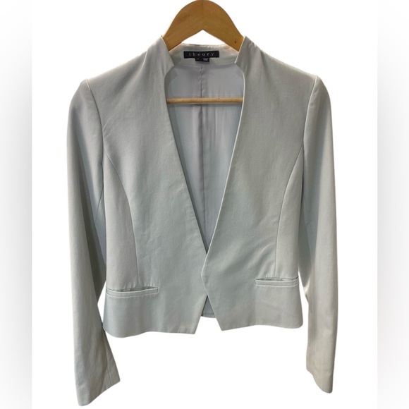 THEORY Viviette Open Front Cropped Blazer Jacket light blue women’s Size 2 - Picture 5 of 8